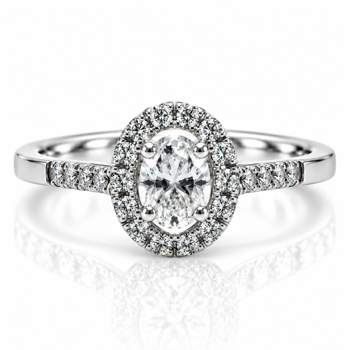 Platinum Oval Halo Diamond Engagement Ring