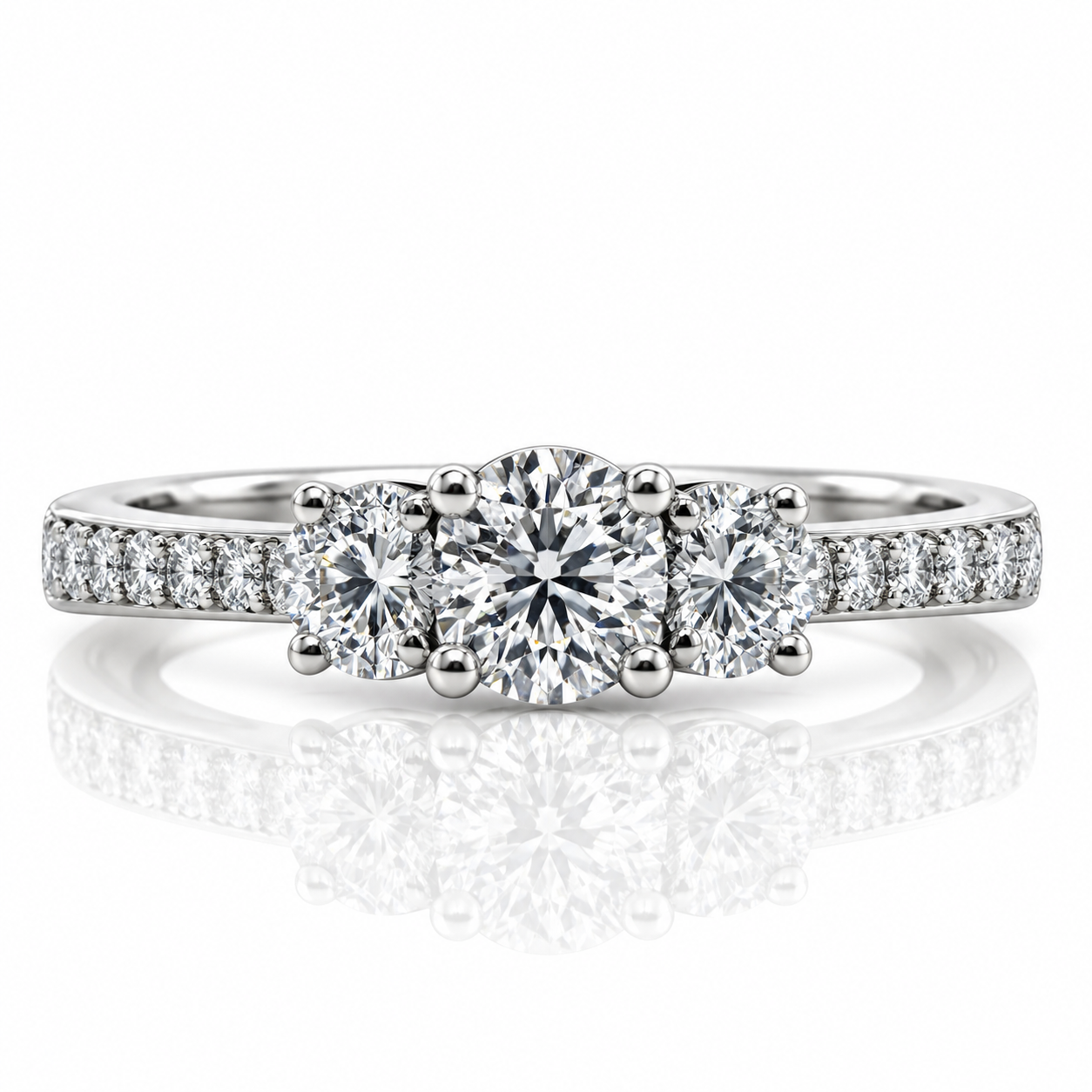 Platinum Brilliant Cut Three Stone Diamond Engagement Ring