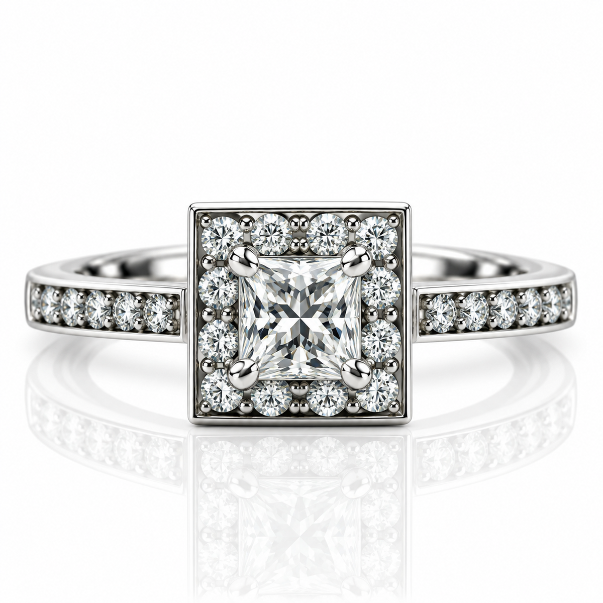 18kt Princess Cut Diamond Halo Engagement Ring