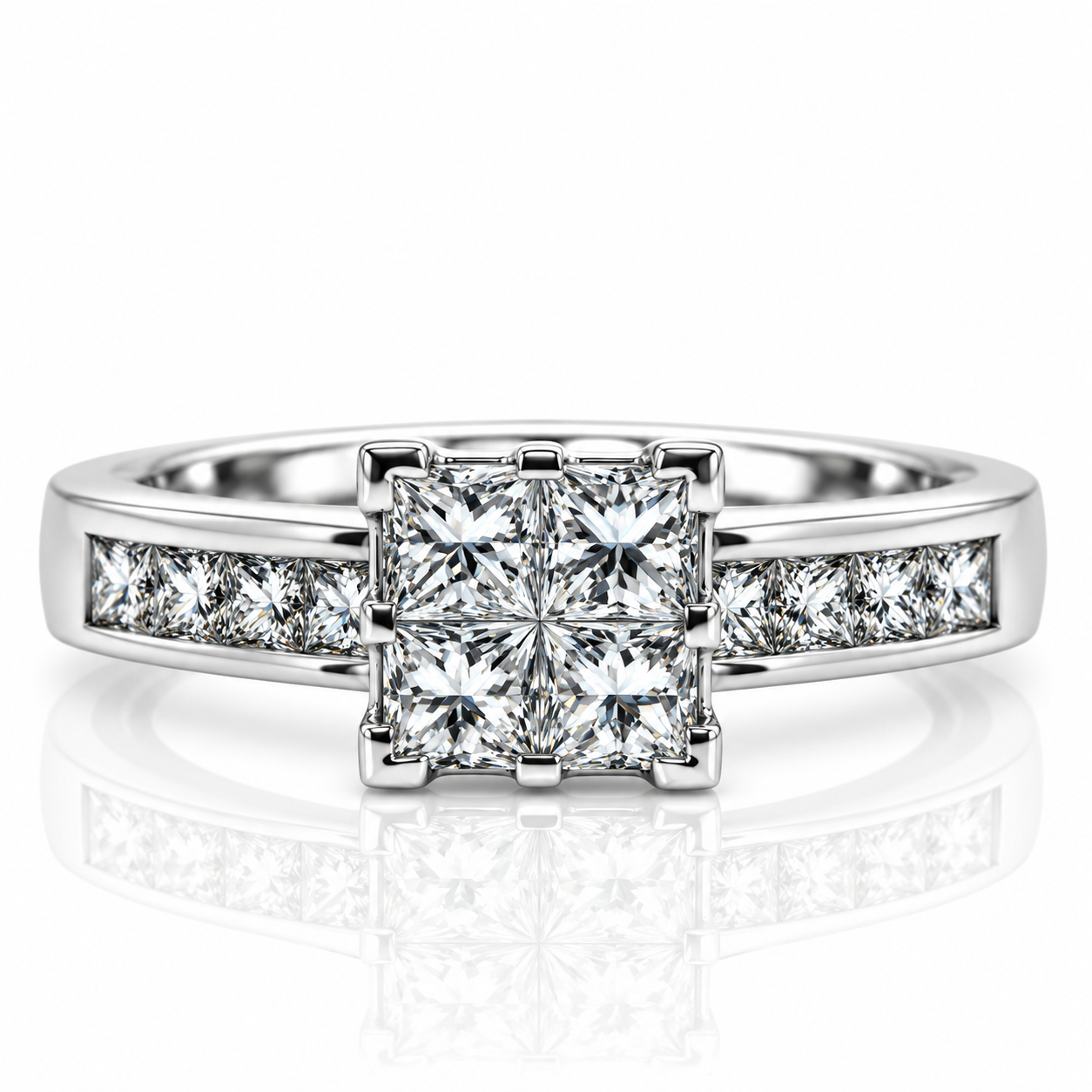 18kt Princess Cut Solitaire Quad Diamond Engagement Ring