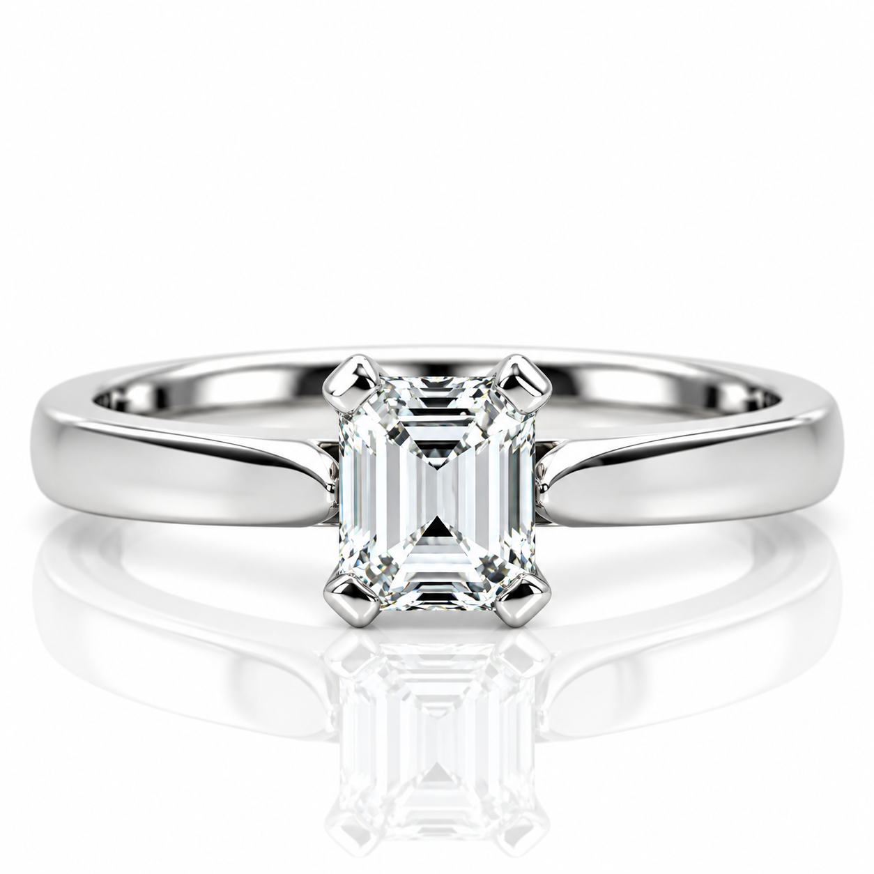 Platinum Emerald Cut Diamond Solitaire Engagement Ring
