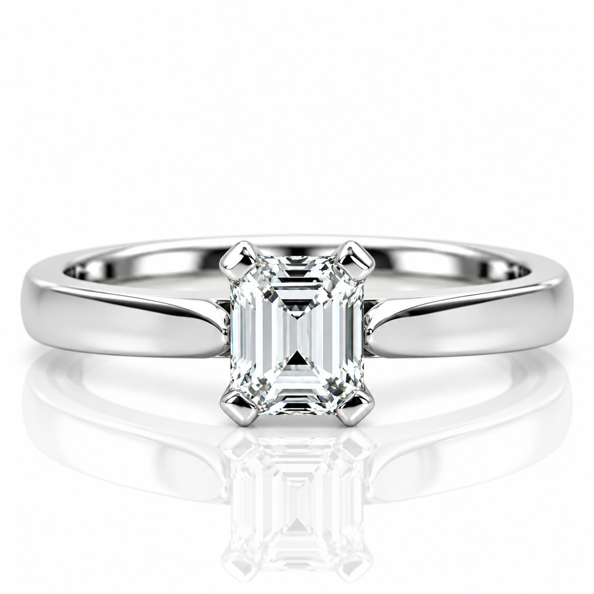 Platinum Emerald Cut Diamond Solitaire Engagement Ring