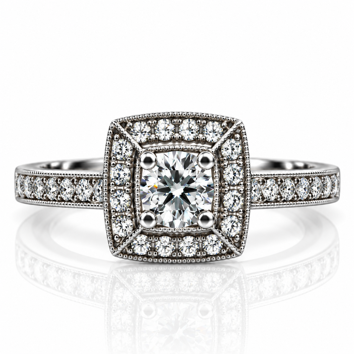 18kt Brilliant Cut Diamond Halo Engagement Ring
