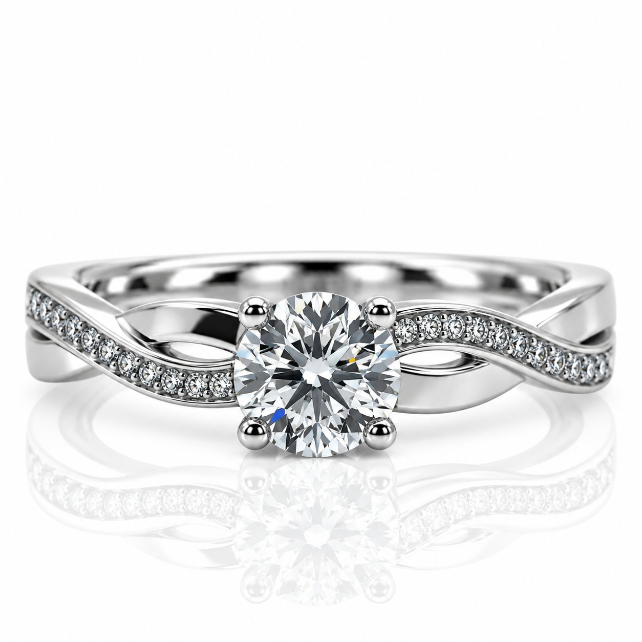 Platinum Diamond Twist Solitaire Engagement Ring