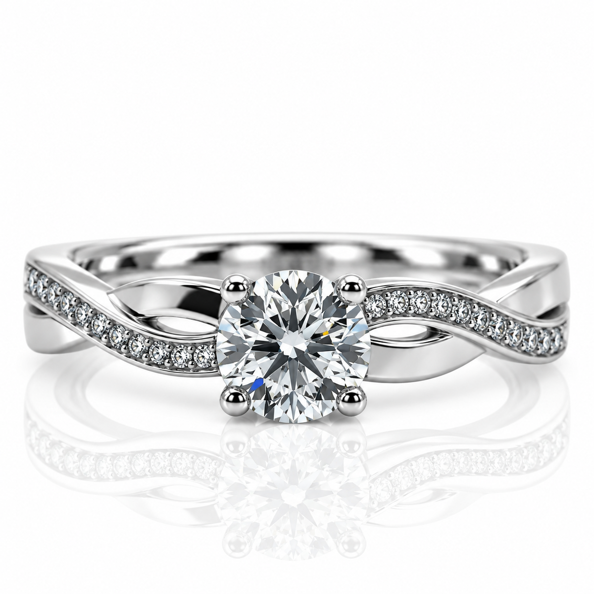 Platinum Diamond Twist Solitaire Engagement Ring