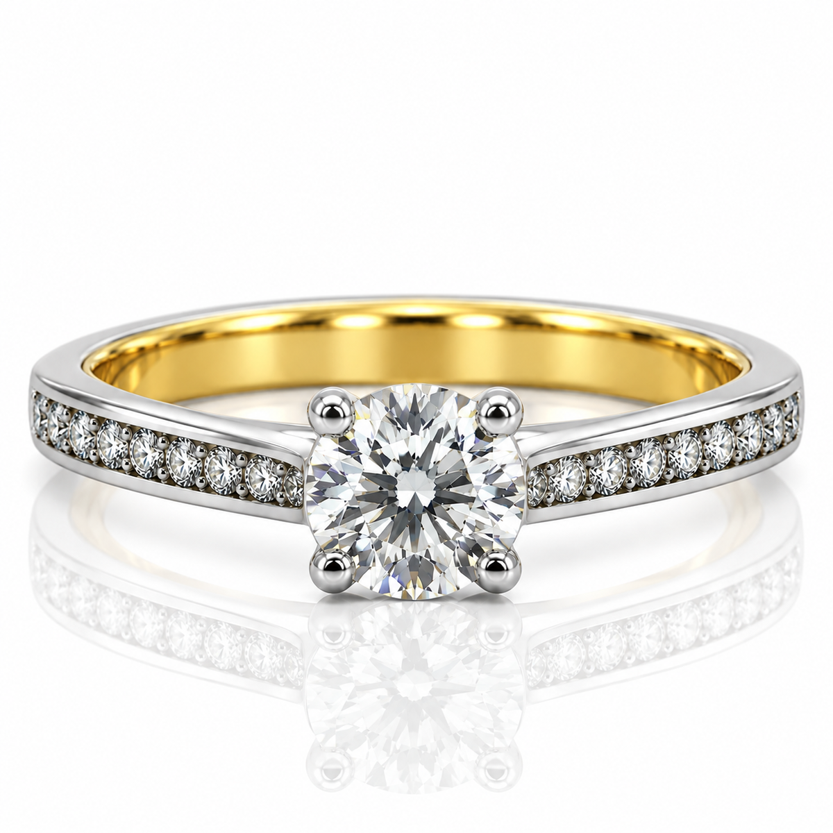 18kt Two Tone Solitaire Diamond Engagement Ring