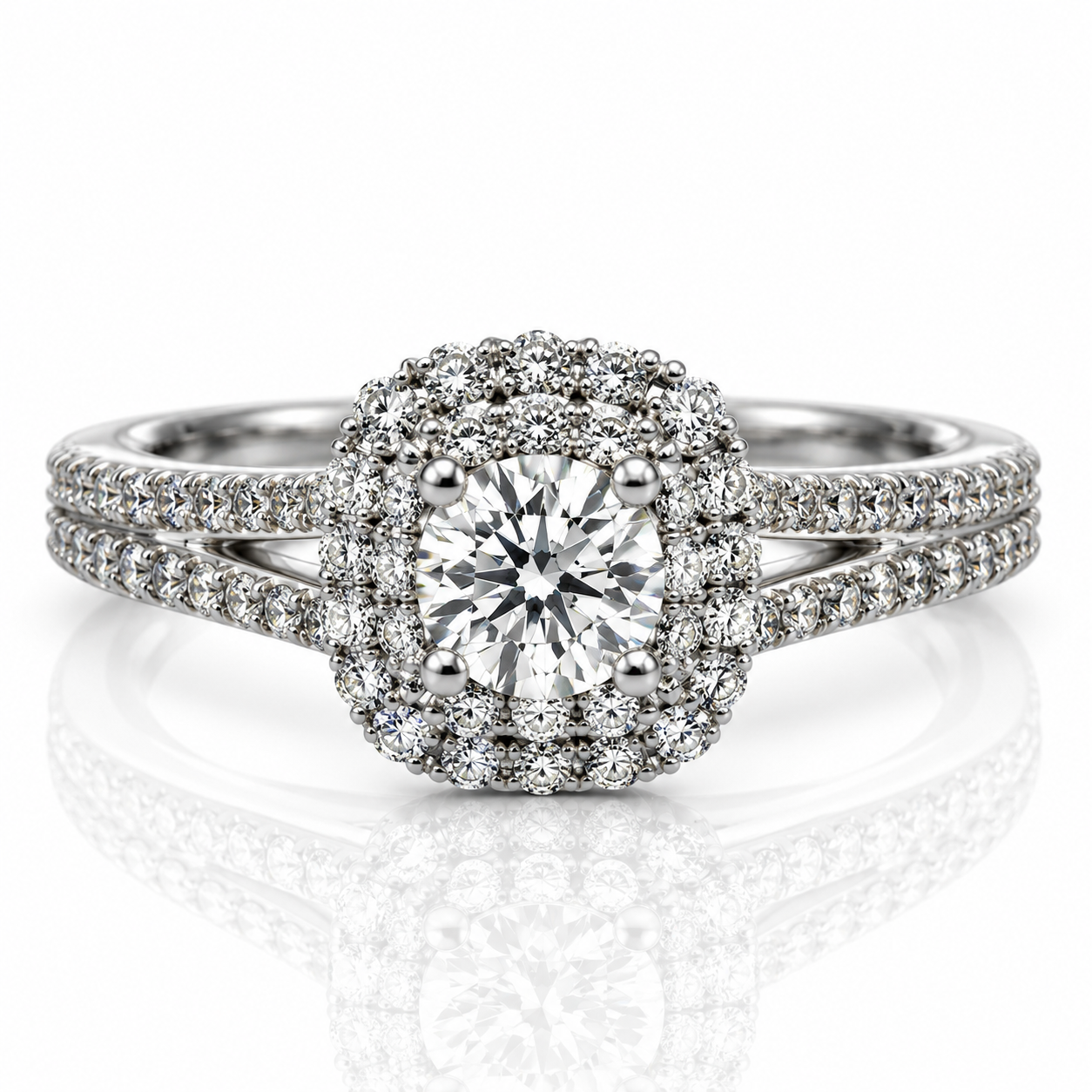 Brilliant Cut 18kt Gold Diamond Halo Engagement Ring