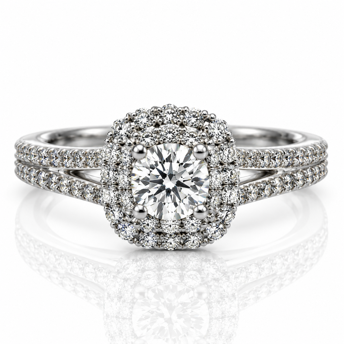Brilliant Cut 18kt Gold Diamond Halo Engagement Ring