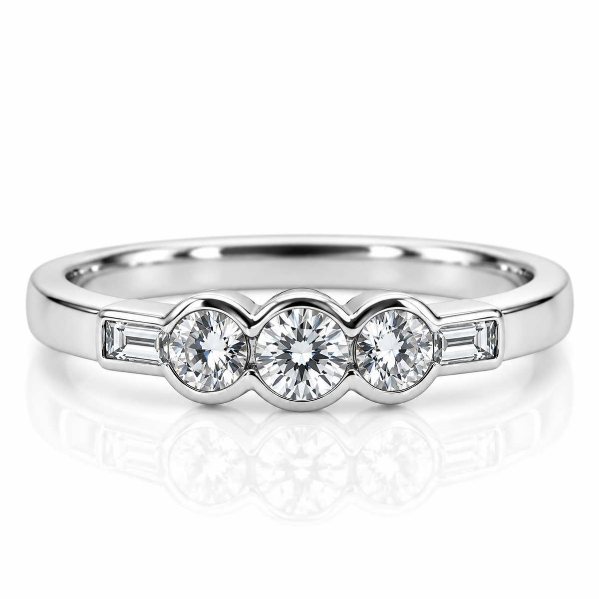 18kt Three Stone Rubover Engagement Ring