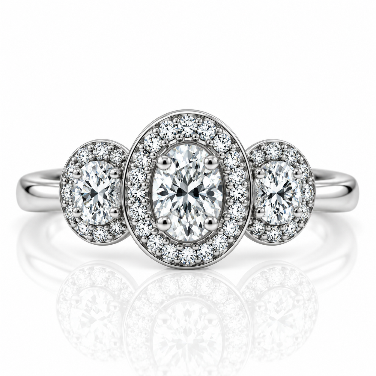 Platinum Oval Cut Diamond Three Halo Engagement Ring