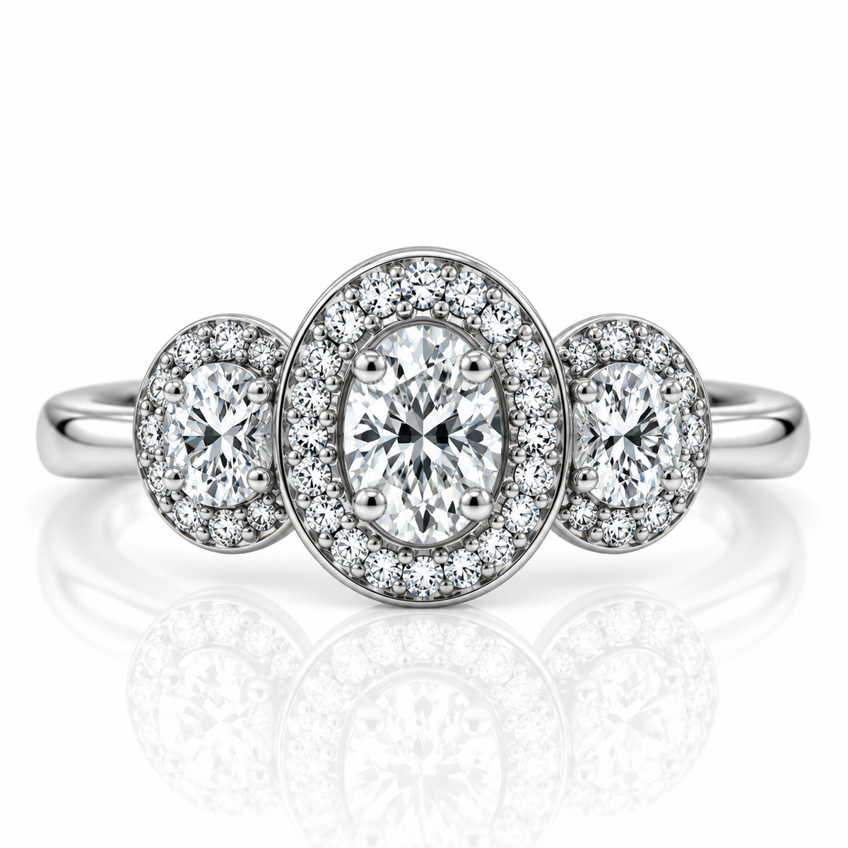 Platinum Oval Cut Diamond Three Halo Engagement Ring