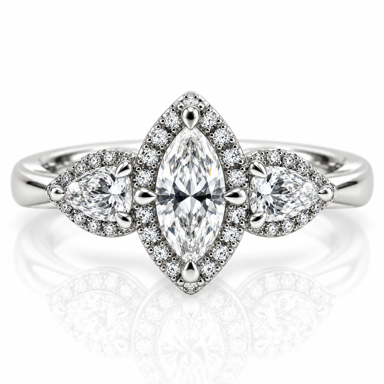 18kt Marquise Triple Halo Diamond Engagement Ring