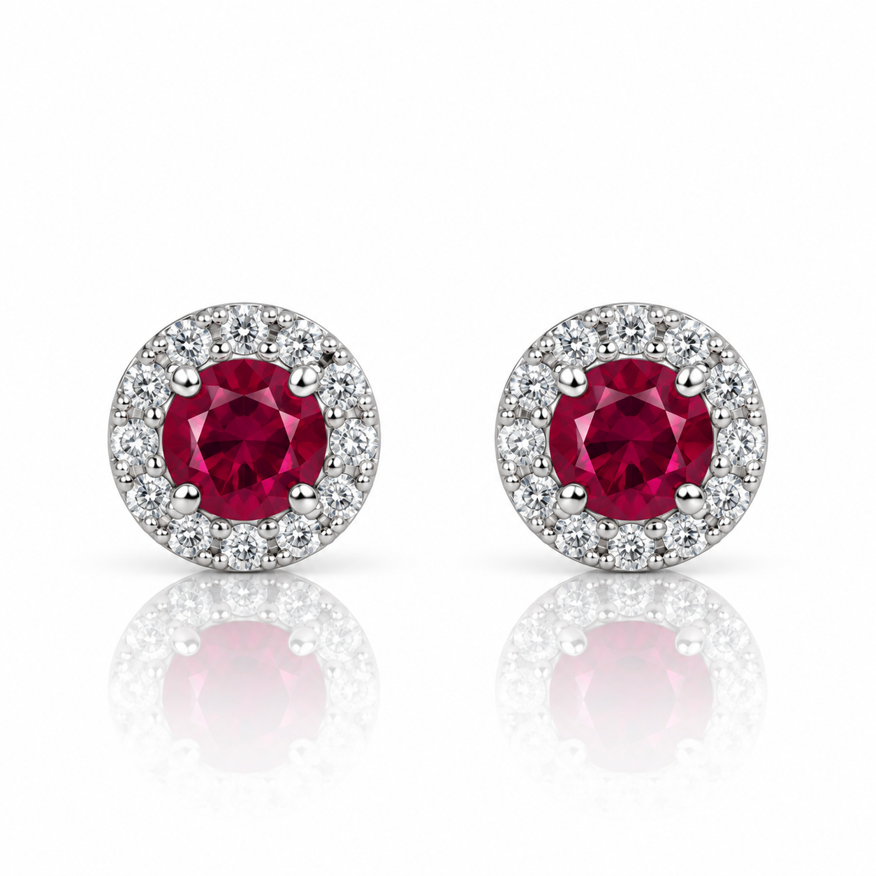 9kt Ruby and Diamond Halo Stud Earrings