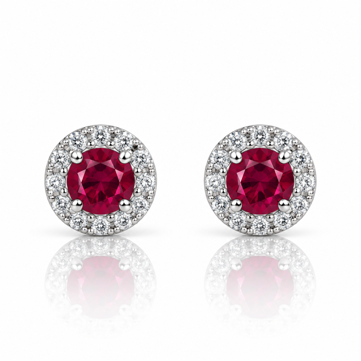 9kt Ruby and Diamond Halo Stud Earrings