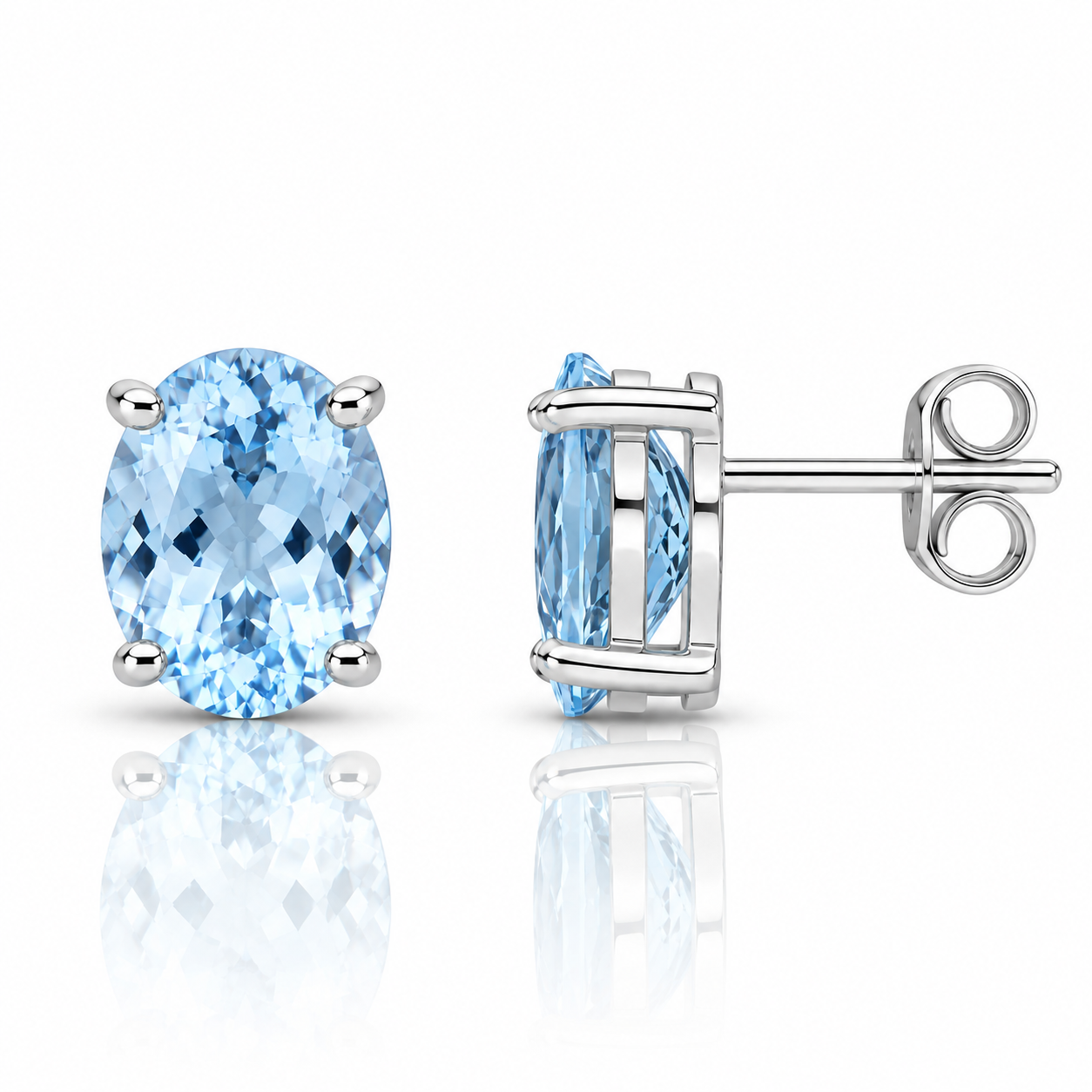 9kt White Gold Oval Aquamarine Claw Stud Earrings