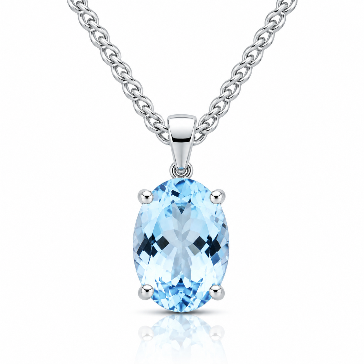 9kt White Gold Oval Aquamarine Claw Pendant