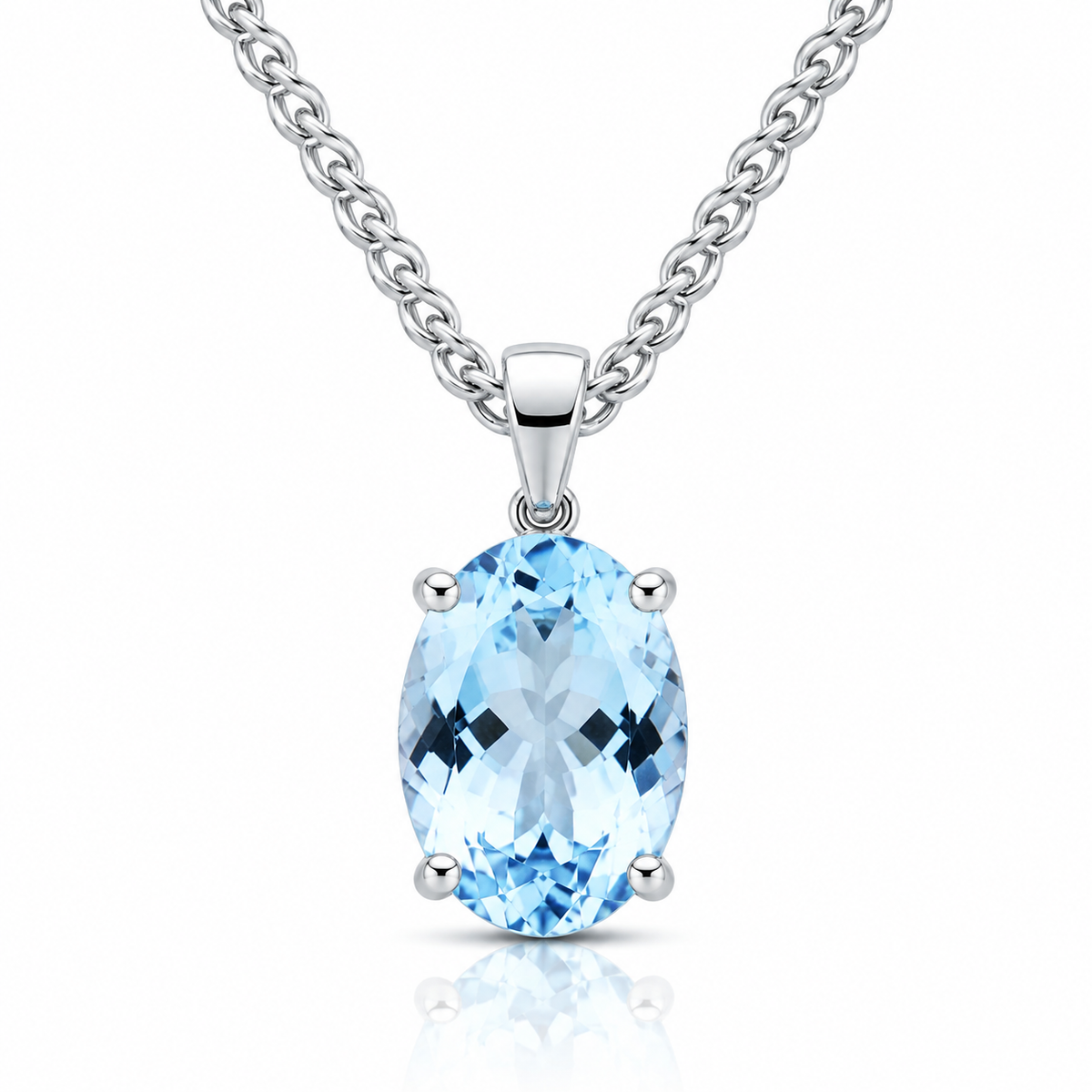 9kt White Gold Oval Aquamarine Claw Pendant