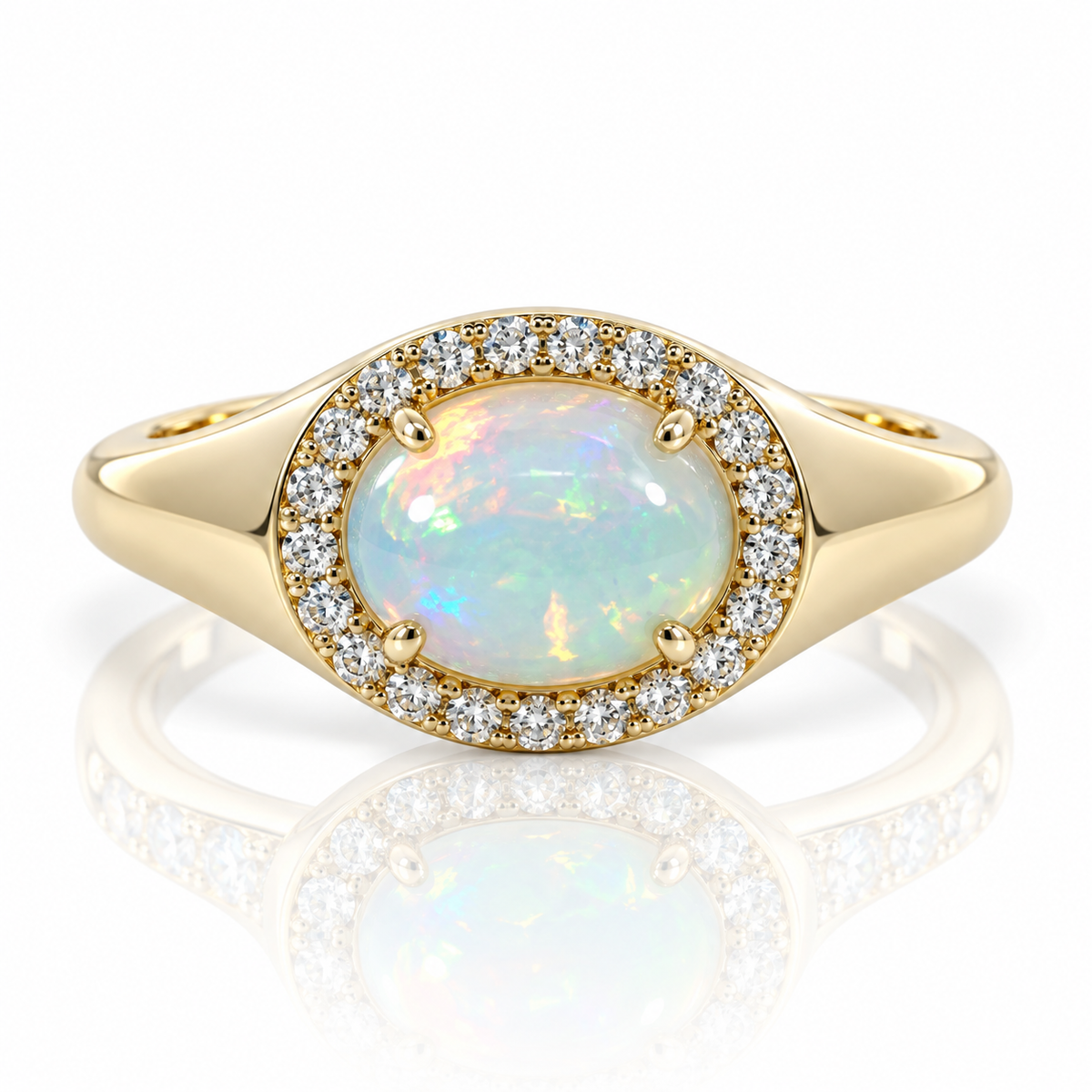9kt Opal and Diamond Oval Dress Ring