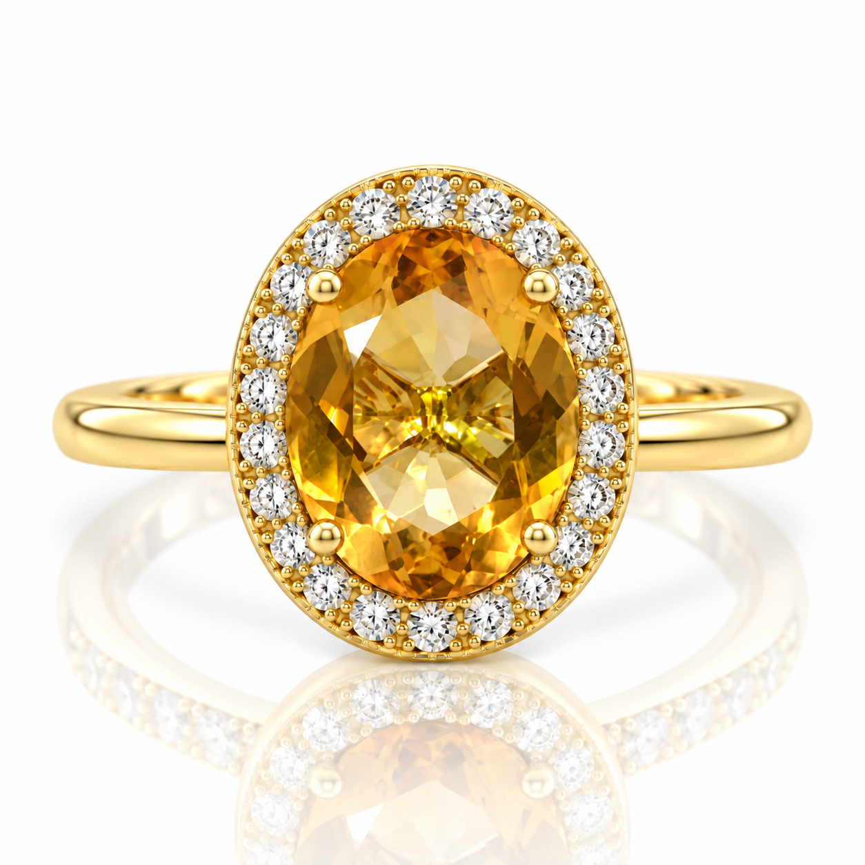 9kt Oval Citrine and Diamond Dress Ring