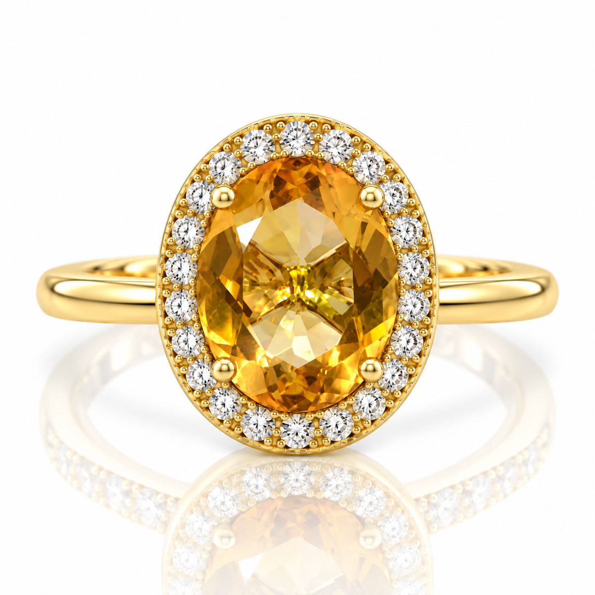 9kt Oval Citrine and Diamond Dress Ring