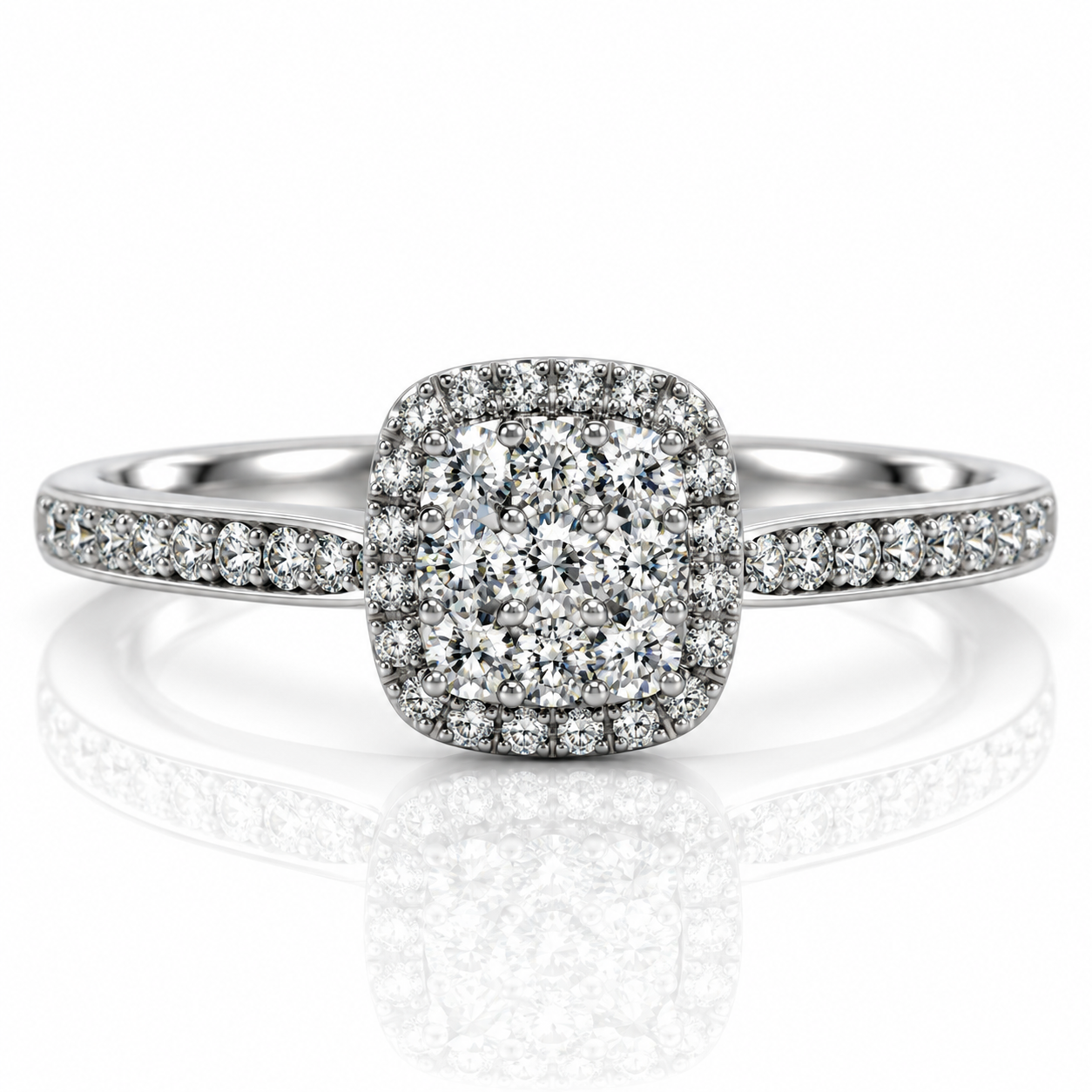 9kt Diamond Solitaire Cluster Engagement Ring