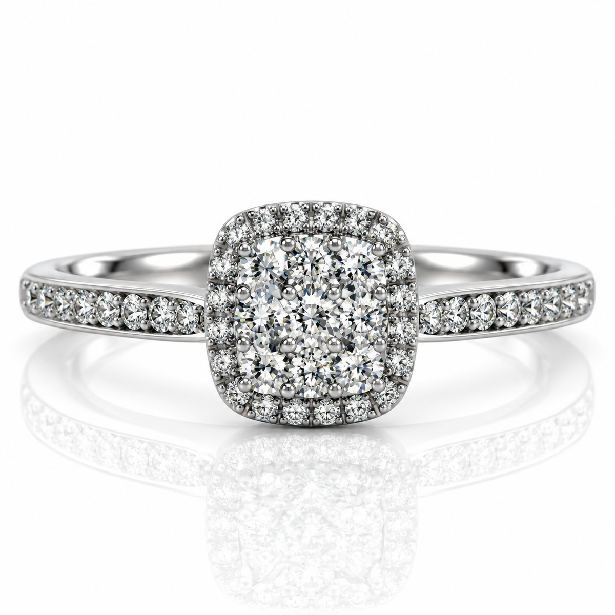 9kt Diamond Solitaire Cluster Engagement Ring