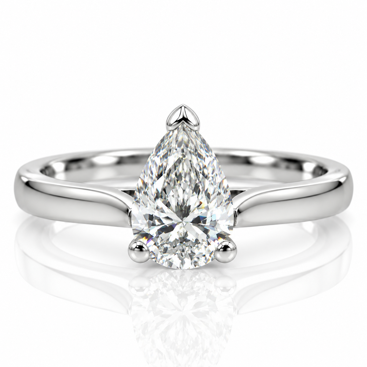 Pear Cut Platinum Solitaire Diamond Engagement Ring