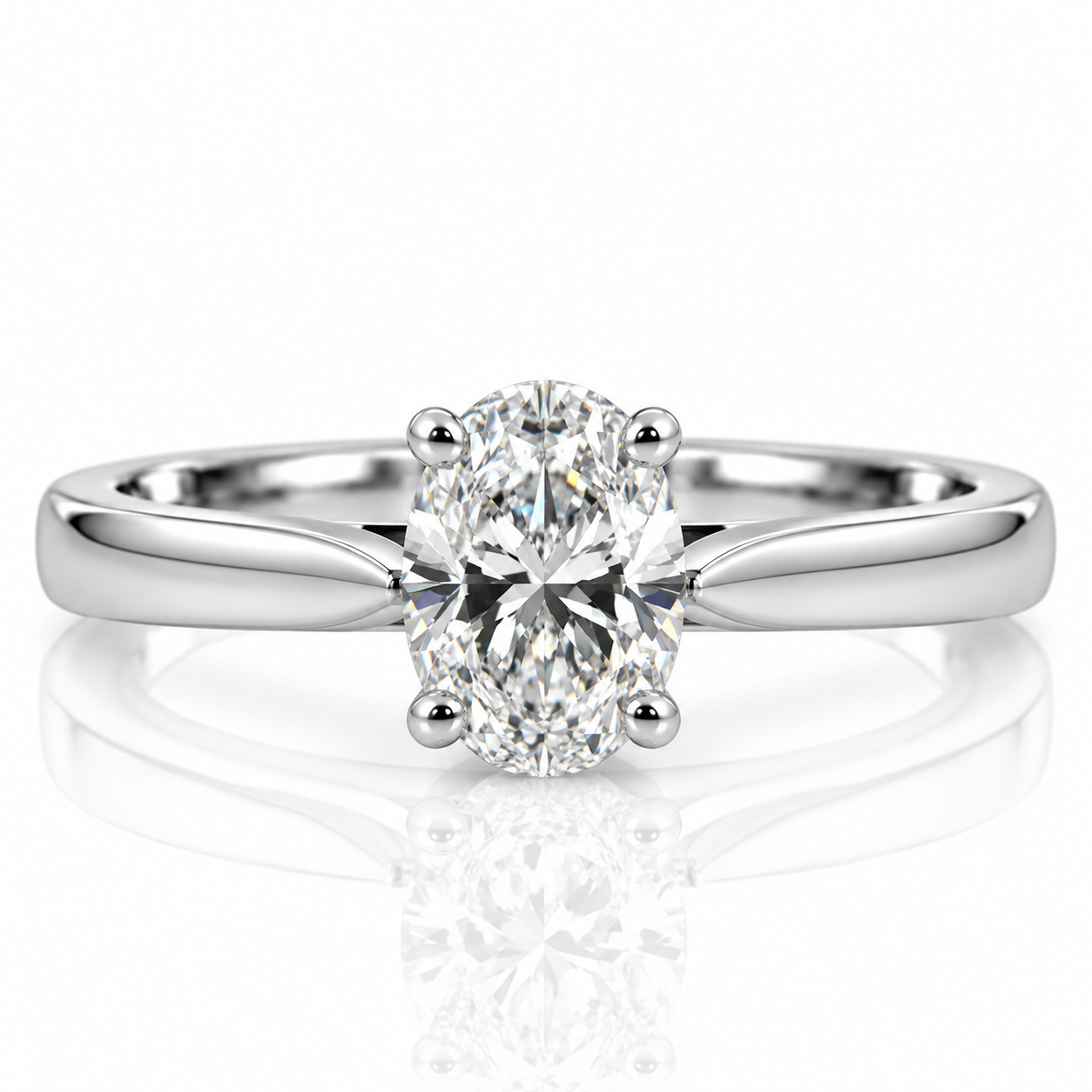 Oval Platinum Solitaire Diamond Engagement Ring