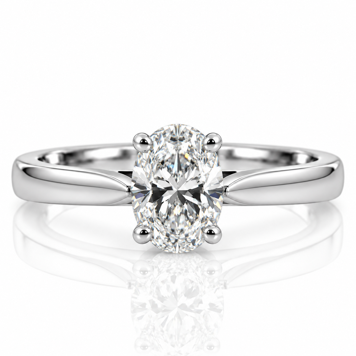 Oval Platinum Solitaire Diamond Engagement Ring