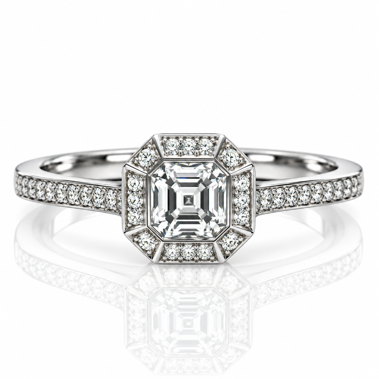 9kt Diamond Cushion Cluster Engagement Ring