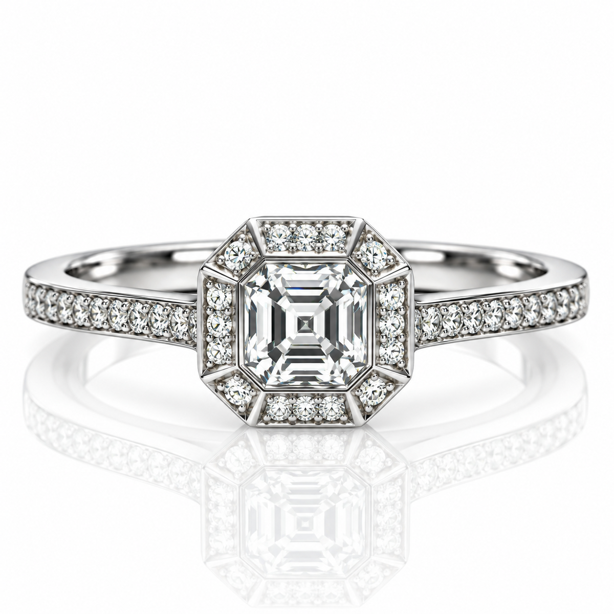 9kt Diamond Cushion Cluster Engagement Ring