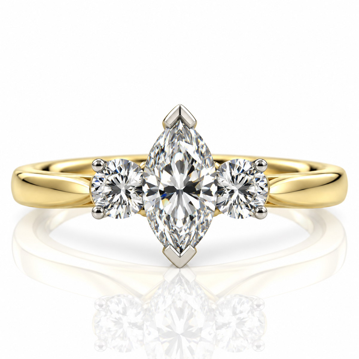 18kt Marquise/brilliant cut 3 stone Engagement Ring