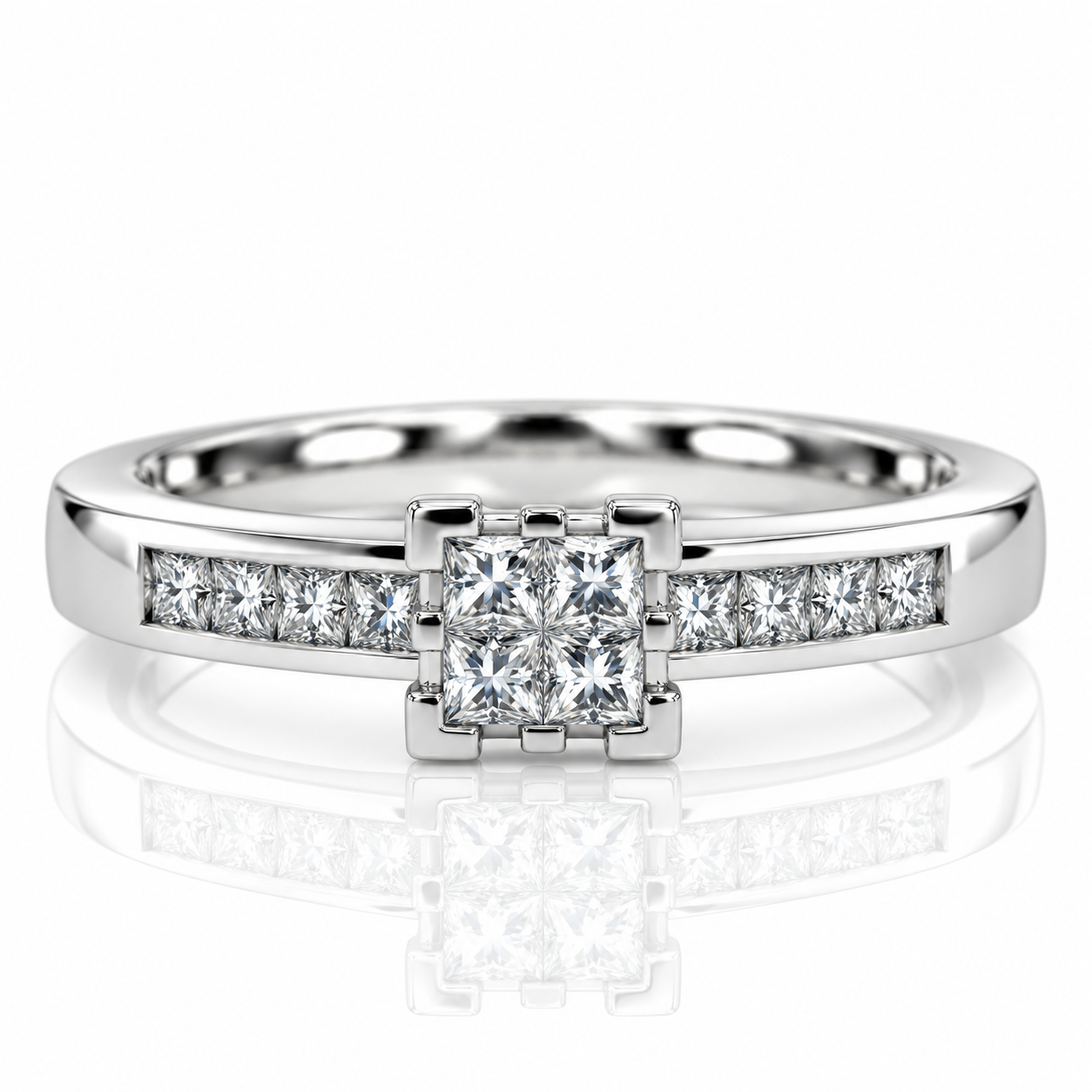 Princess Cut Platinum Solitaire Quad Diamond Engagement Ring