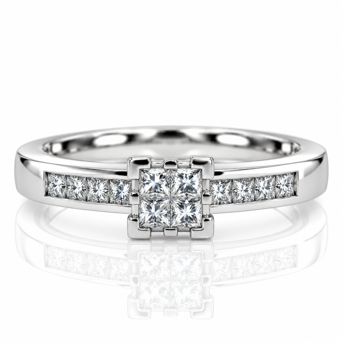 Princess Cut Platinum Solitaire Quad Diamond Engagement Ring