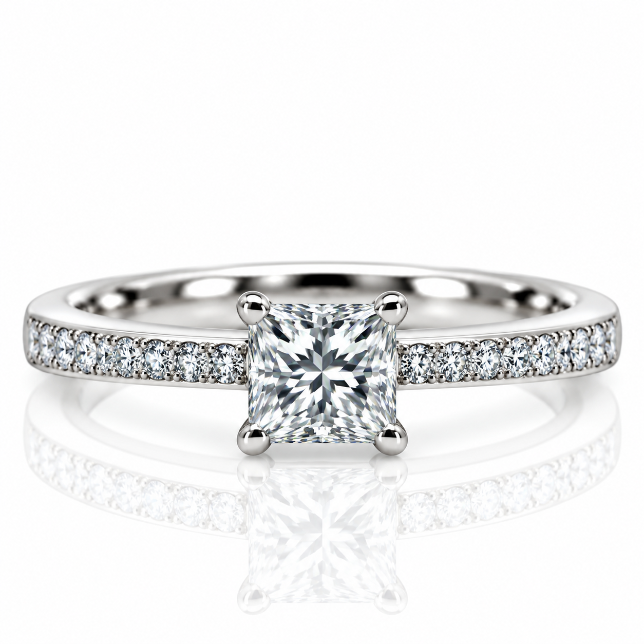 Princess Cut Platinum Solitaire Diamond Engagement Ring