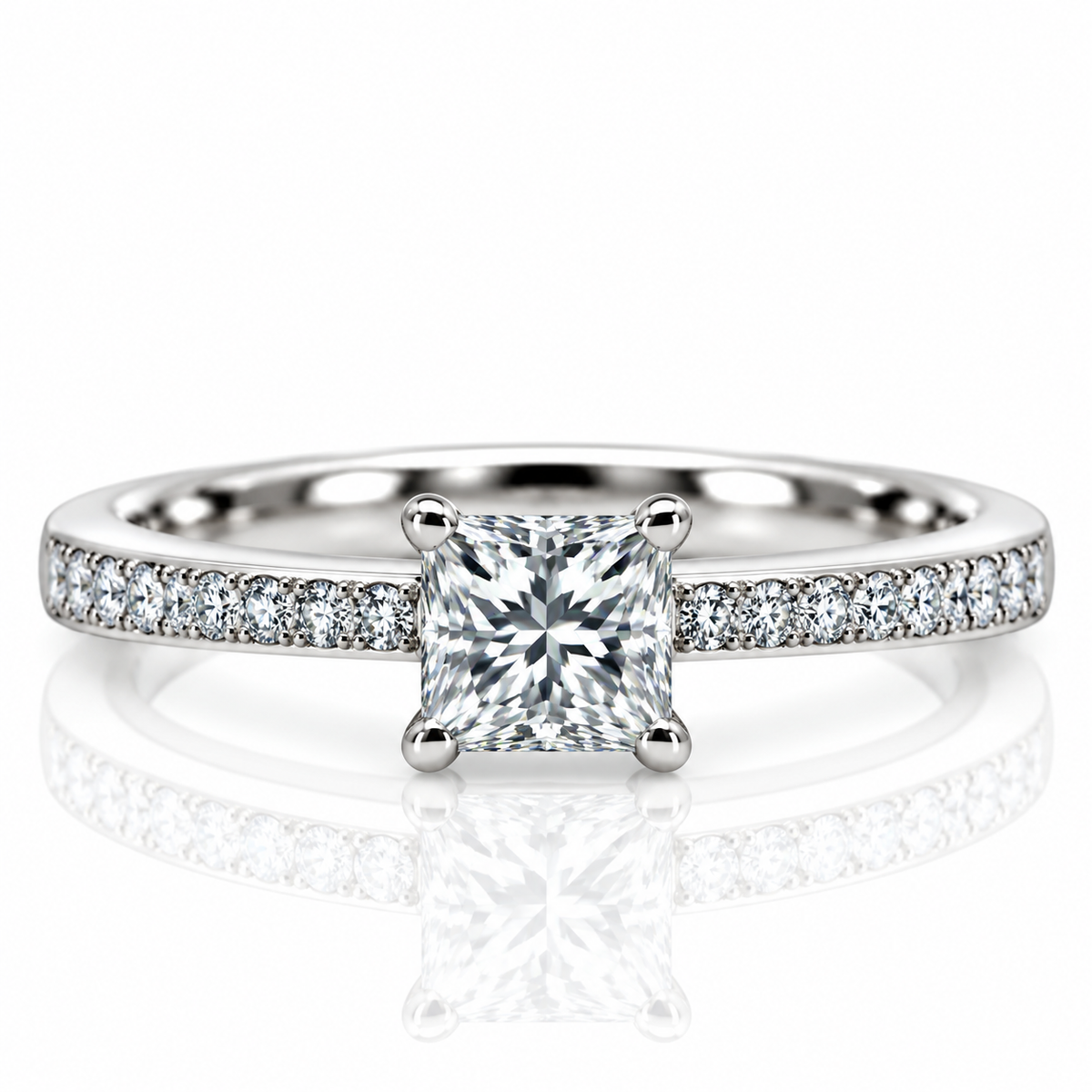 Princess Cut Platinum Solitaire Diamond Engagement Ring