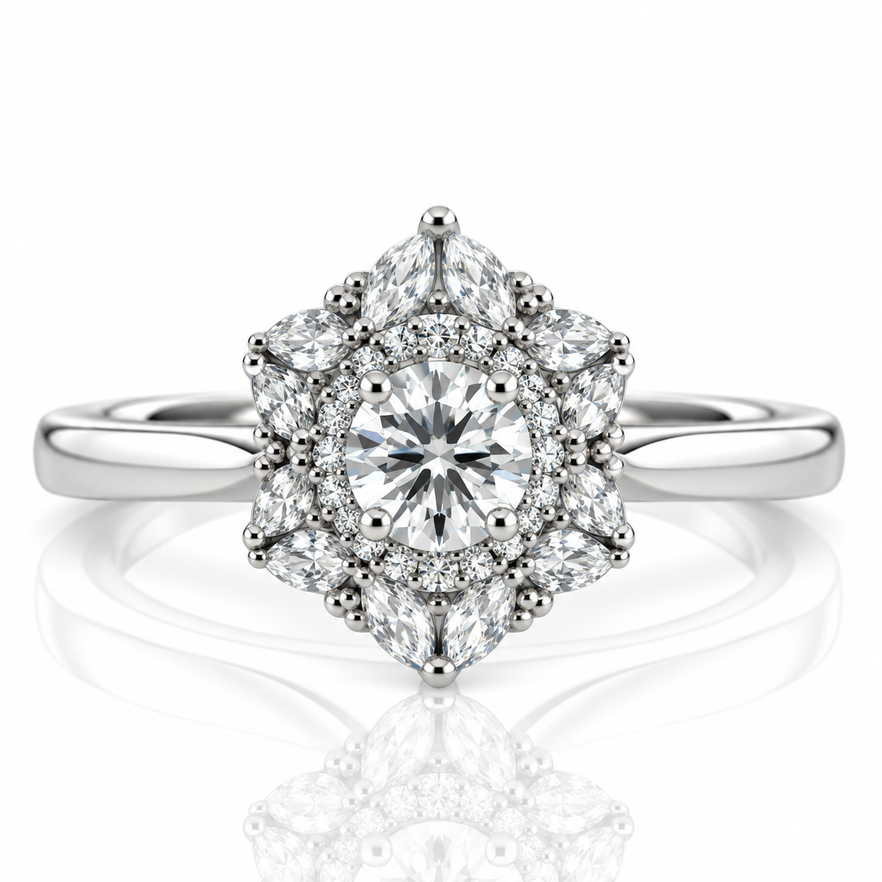 Platinum Diamond Fancy Halo Engagement Ring