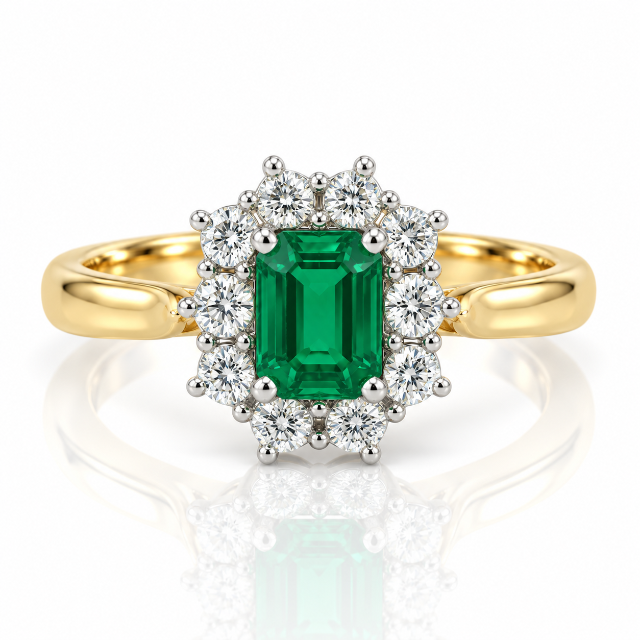 18kt Emerald and Diamond Cluster Dress Ring