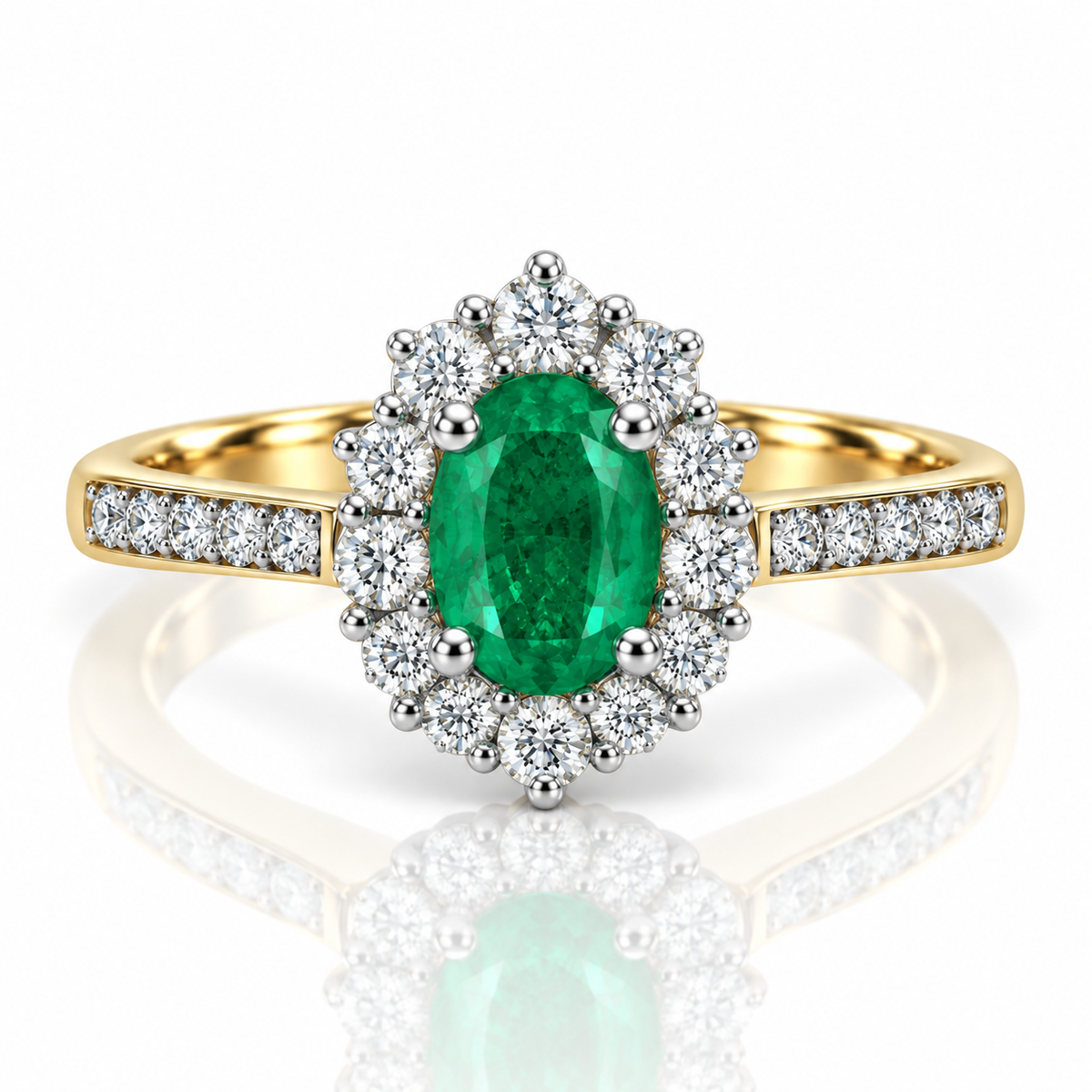 18kt Emerald and Diamond Cluster Dress Ring