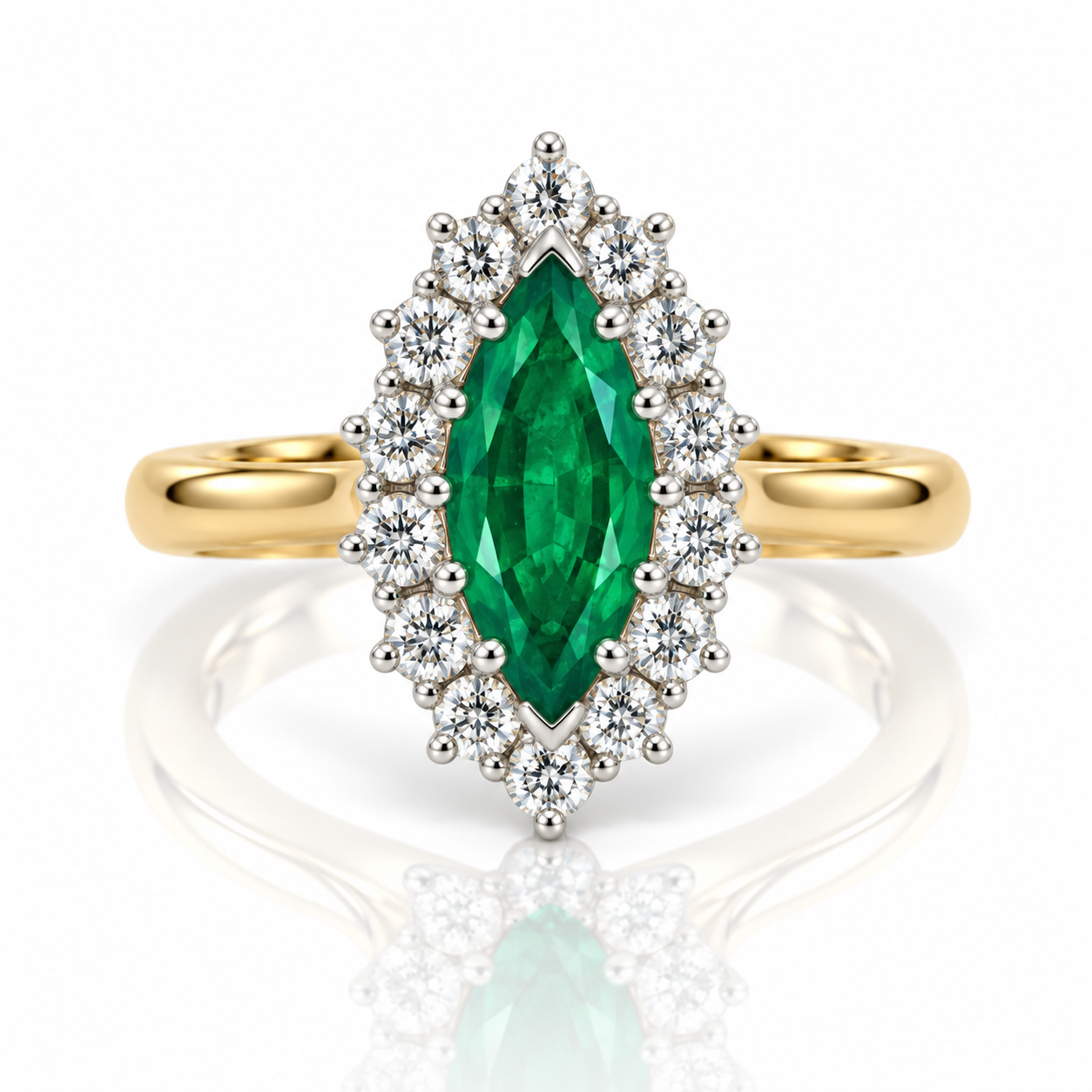 18kt Emerald and Diamond Marquise Dress Ring