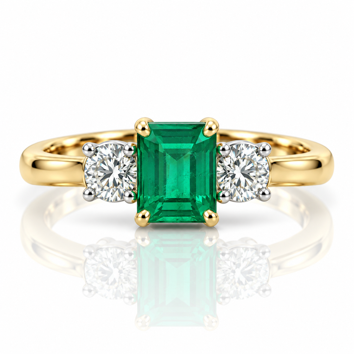 18kt Emerald and Diamond Three Stone Dress Ring
