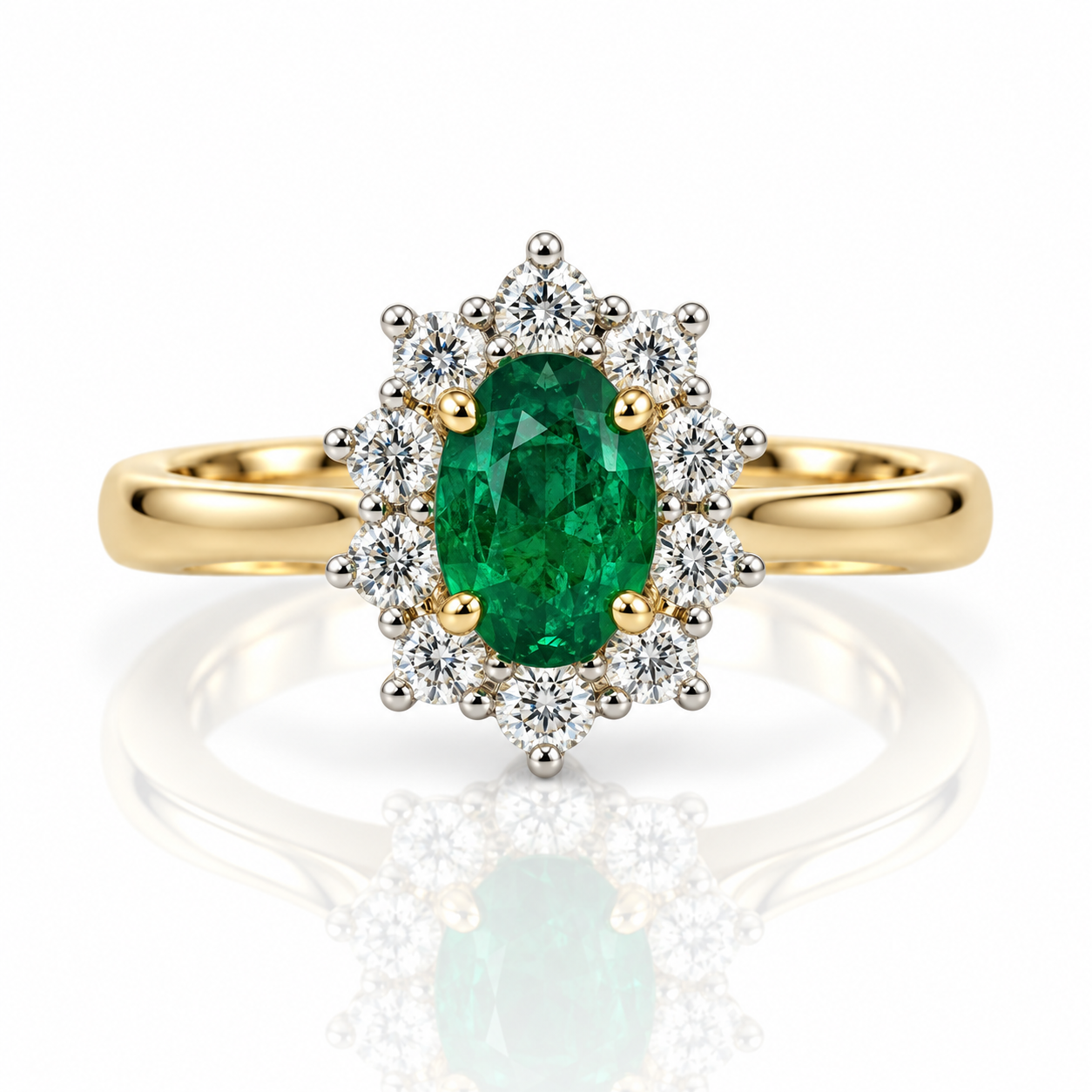 18kt Emerald and Diamond Cluster Dress Ring