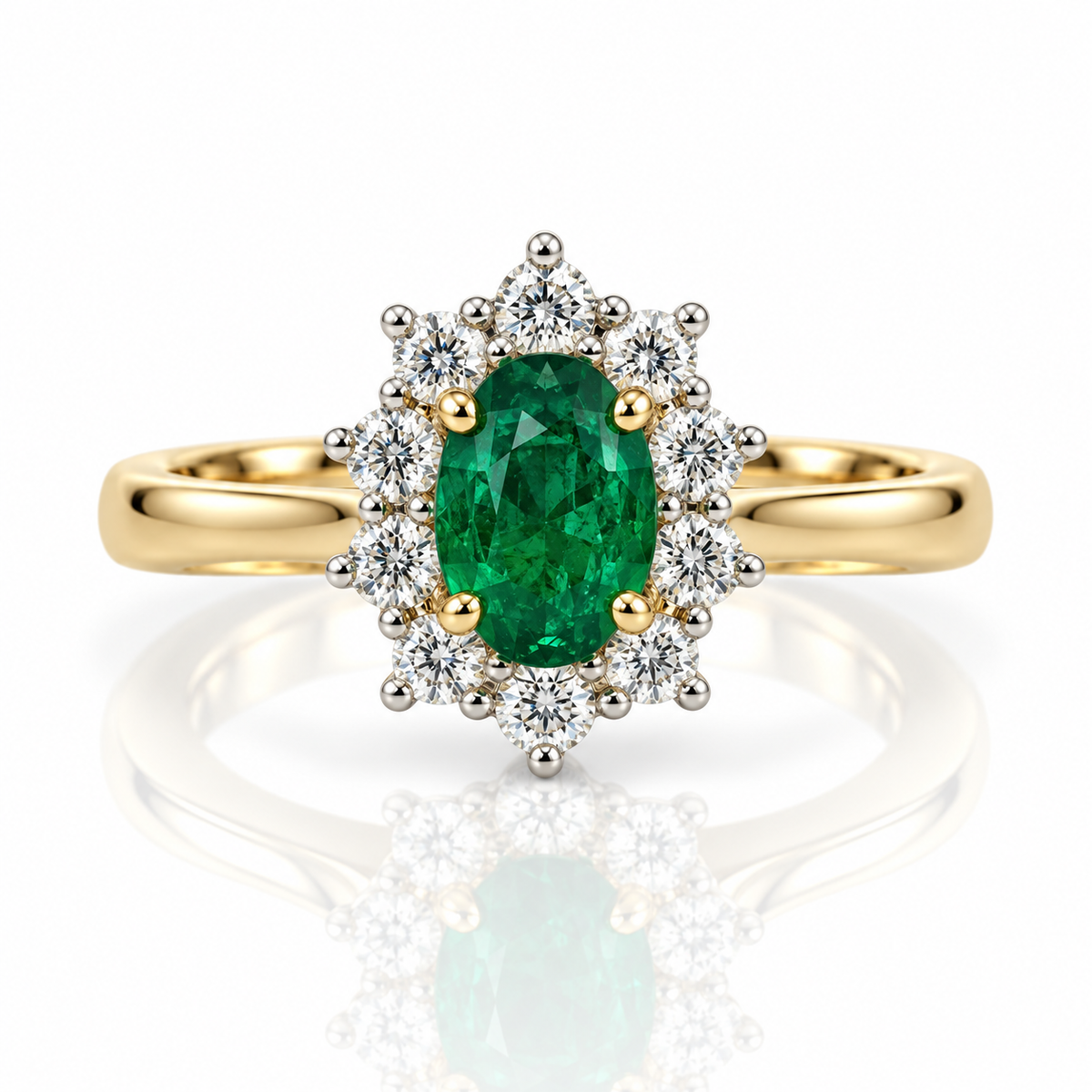 18kt Emerald and Diamond Cluster Dress Ring