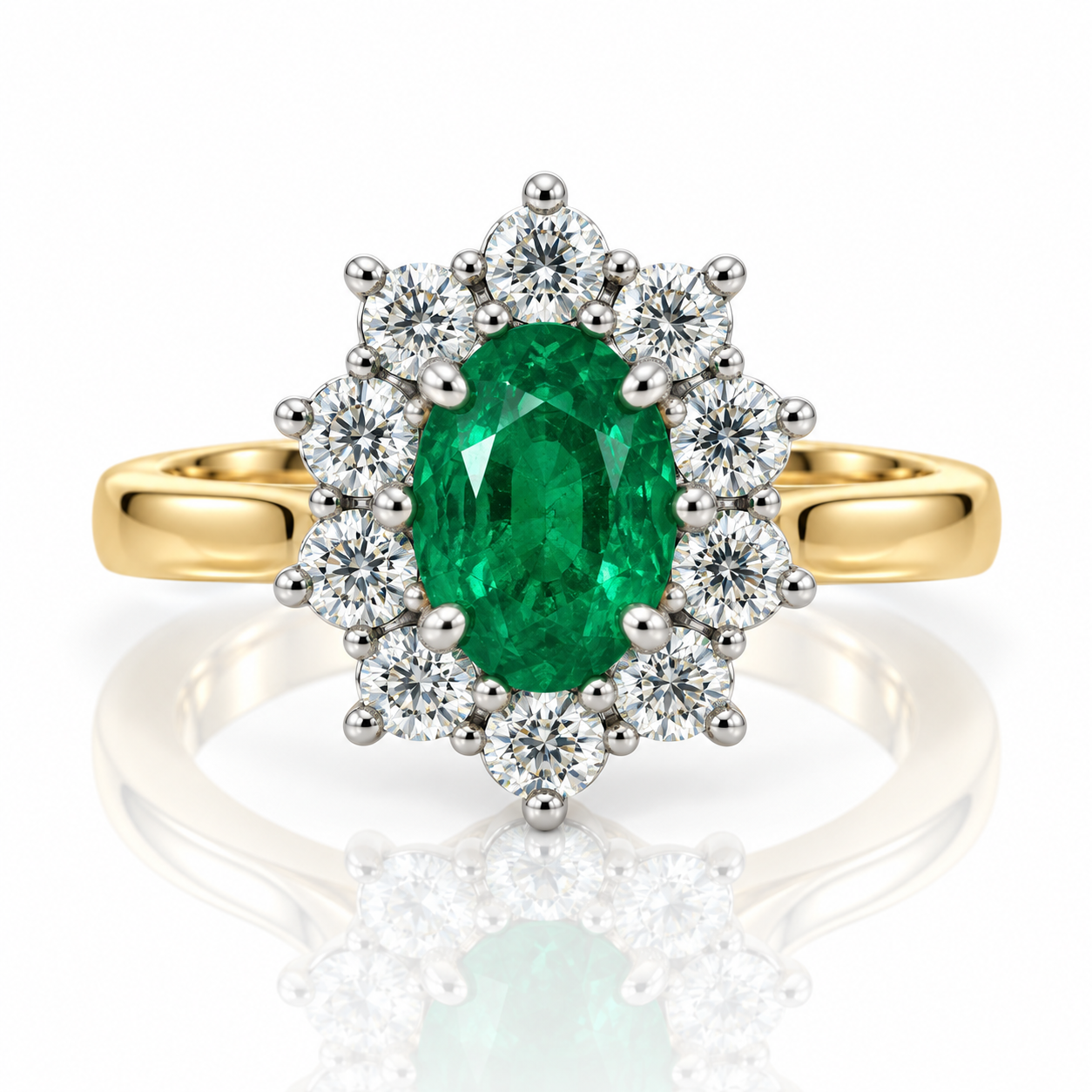 18kt Emerald and Diamond Cluster Dress Ring