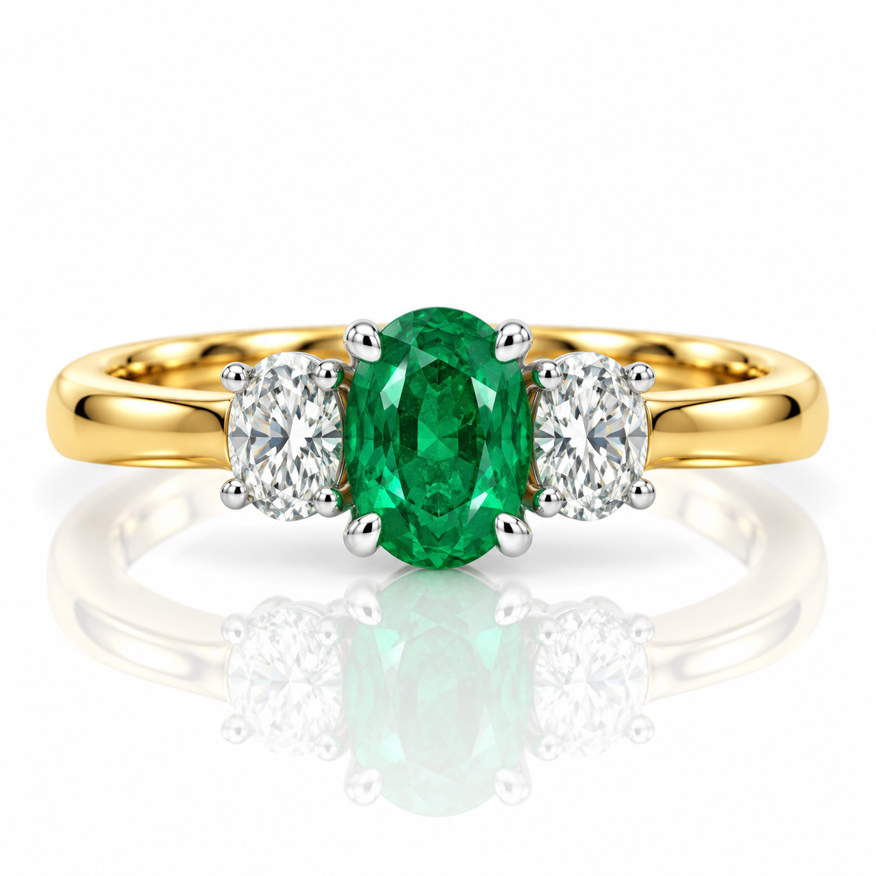 18kt Emerald and Diamond Three Stone Dress Ring