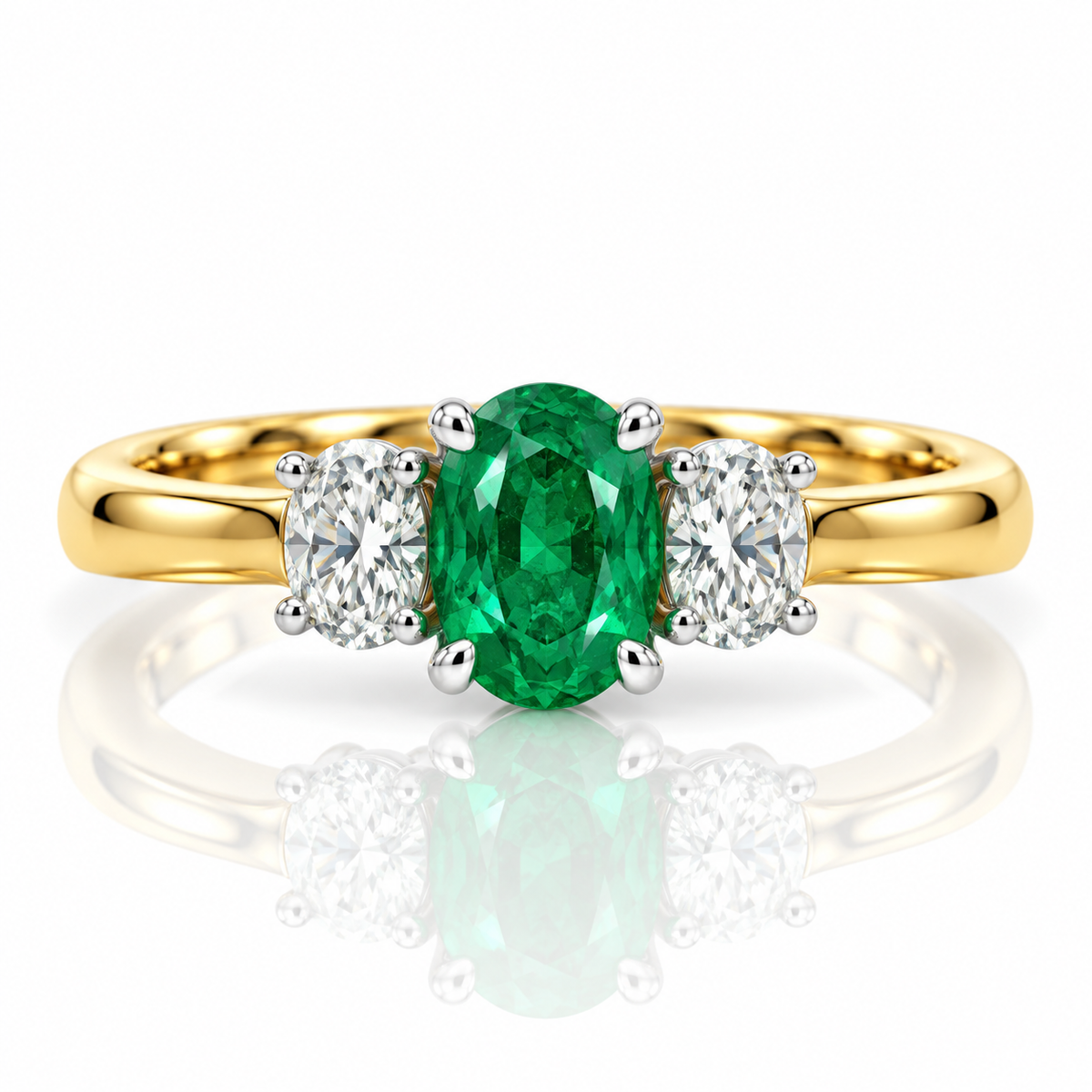 18kt Emerald and Diamond Three Stone Dress Ring