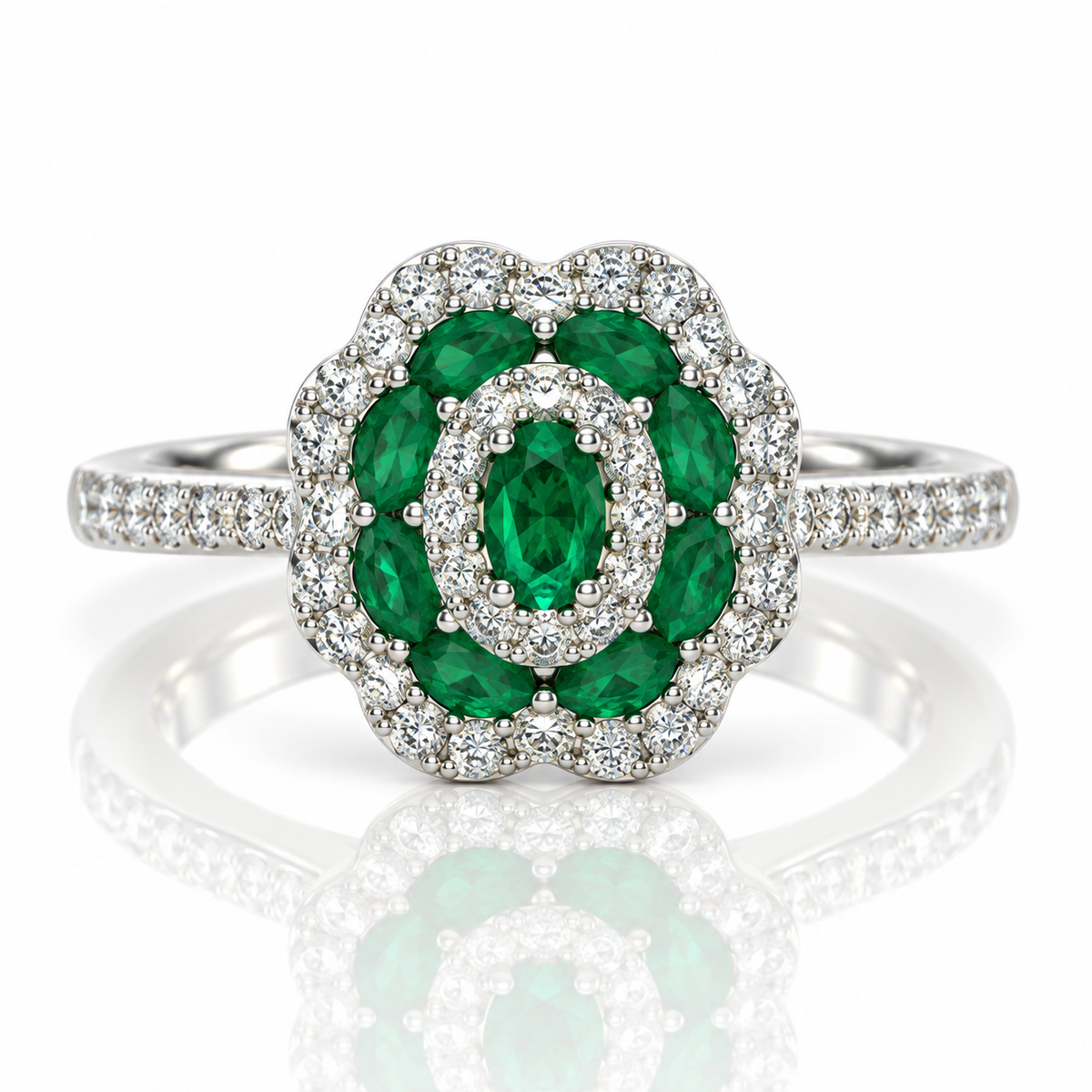 18kt Emerald and Diamond Flower Dress Ring