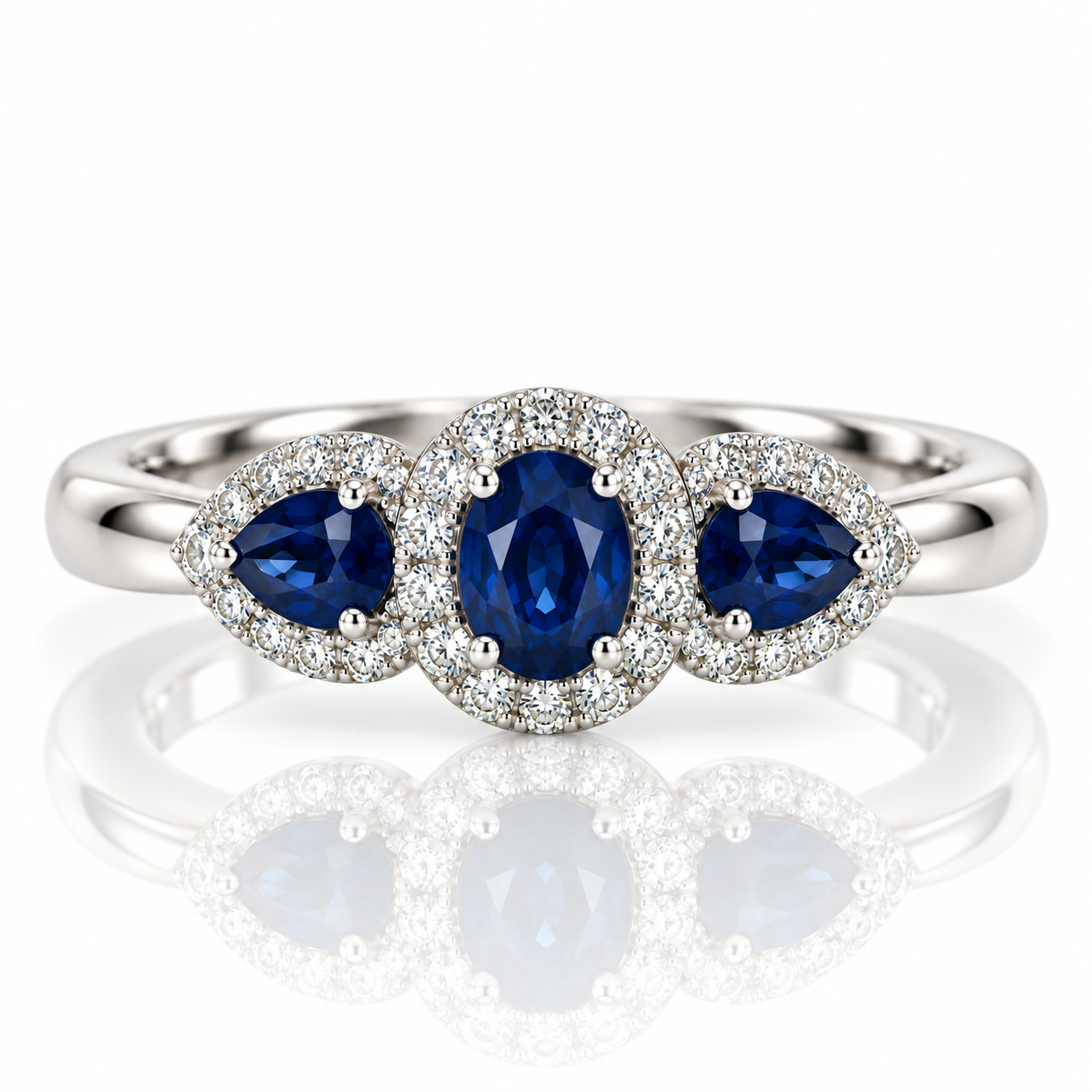 18kt Sapphire and Diamond Oval and Pear Cluster Dress Ring