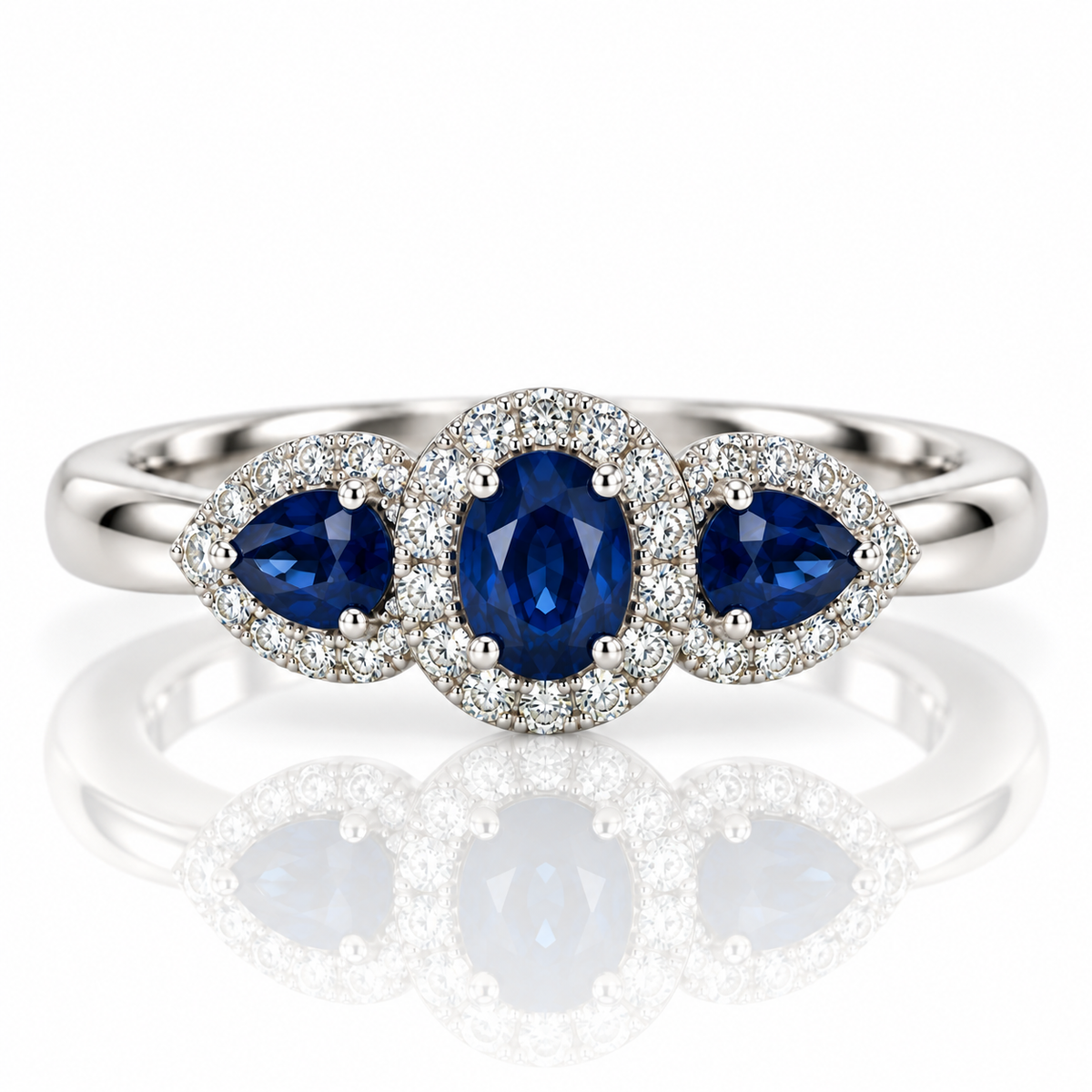 18kt Sapphire and Diamond Oval and Pear Cluster Dress Ring