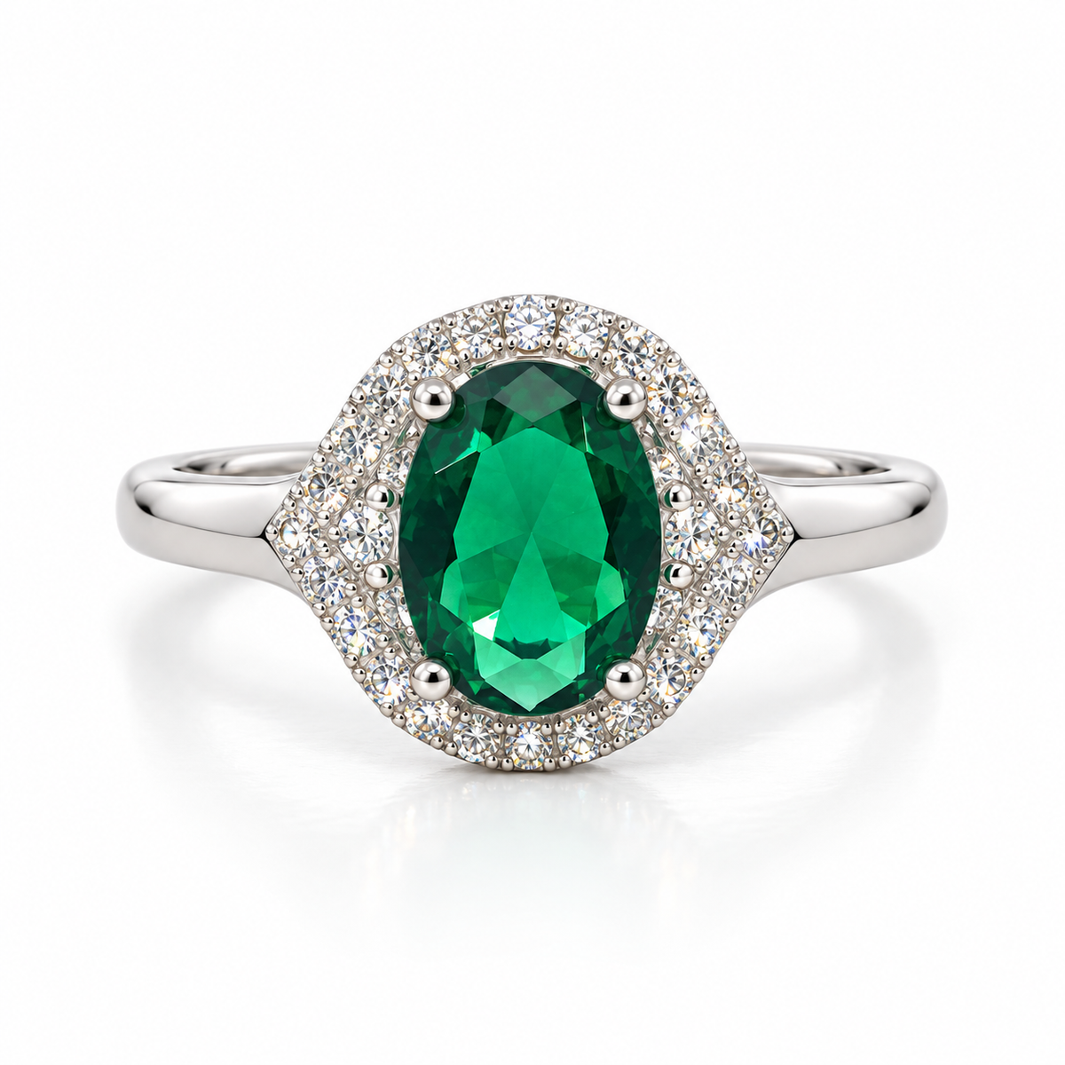 Green Oval CZ Halo Dress Ring